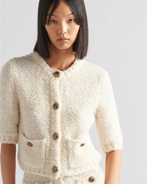 boucle prada|White Bouclé Mohair Cardigan .